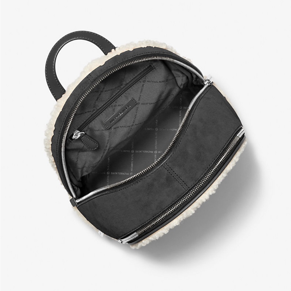 Michael Kors Rhea Medium Suede Leather and Faux Shearling Backpack in Black - Picture 2 of 12